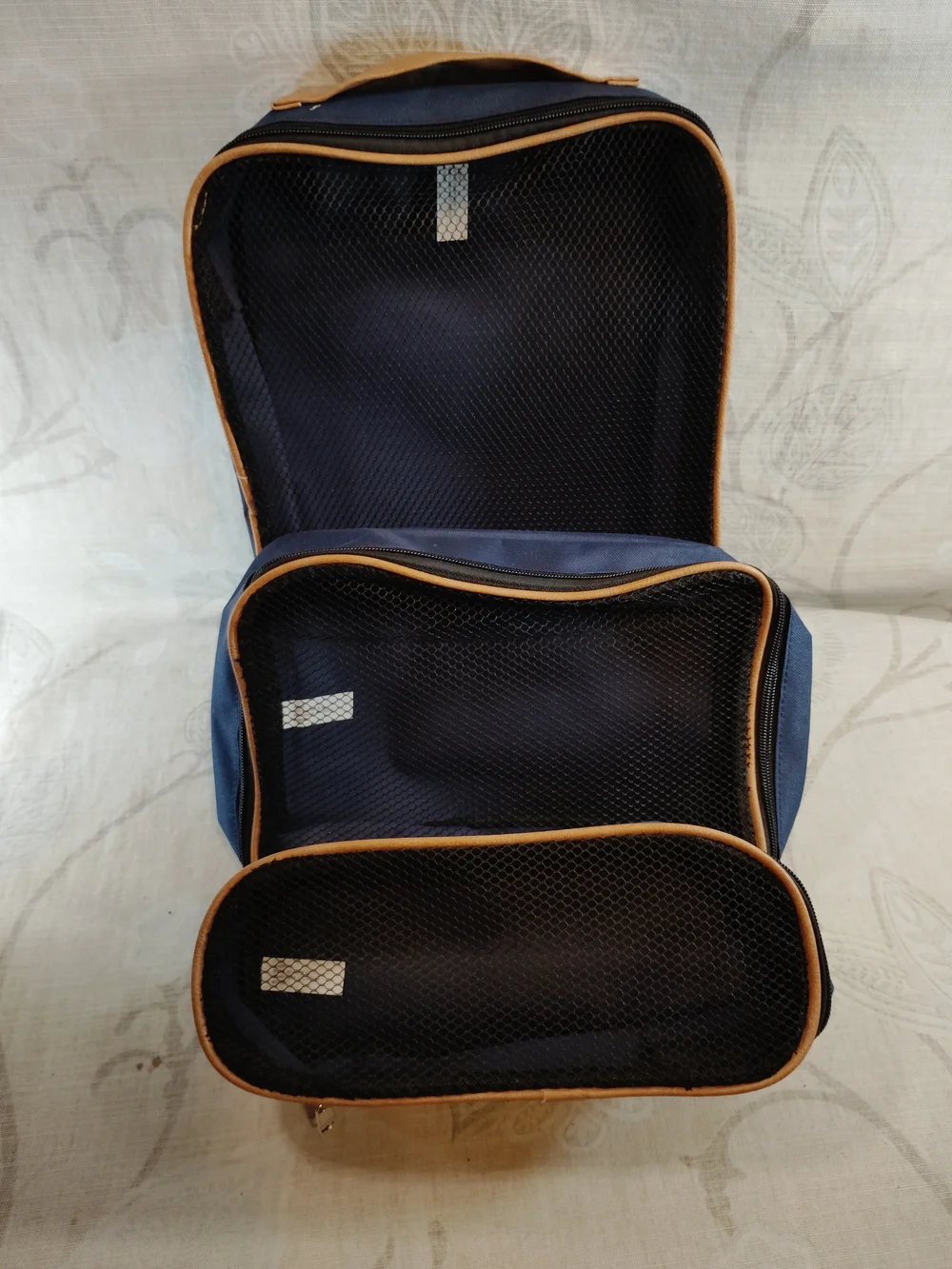 3pc Navy Blue Travel Organizer Cubes Bags with Tan Trim